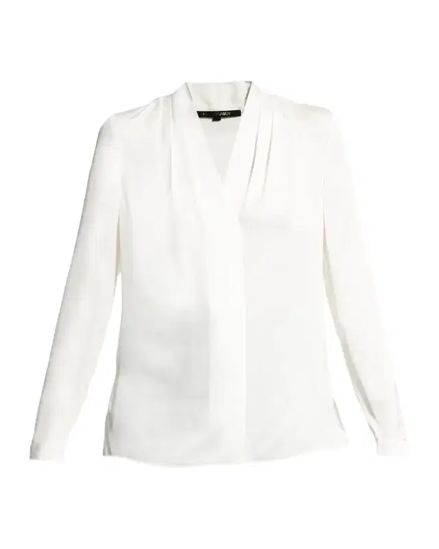 Nellie Pleated V-Neck Long-Sleeve Blouse