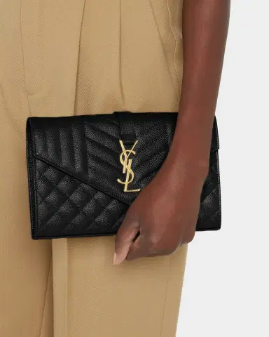 Saint Laurent Envelope Flap YSL Clutch Bag in Grained Leather | Thumbnail 2 Saint Laurent Envelope Flap YSL Clutch Bag in Grained Leather | Thumbnail 2