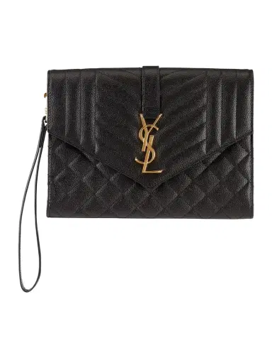 Saint Laurent Envelope Flap YSL Clutch Bag in Grained Leather | Thumbnail 1 Saint Laurent Envelope Flap YSL Clutch Bag in Grained Leather | Thumbnail 1