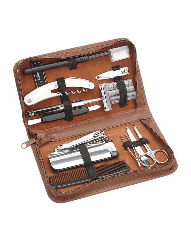 ROYCE New York Monogrammed Leather Travel Grooming Toiletry Kit, Personalized