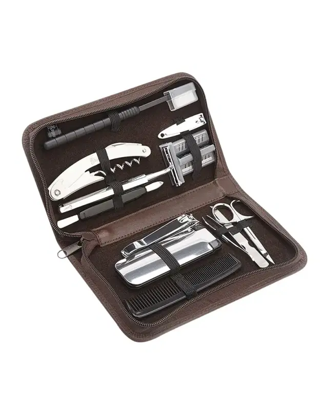 ROYCE New York Monogrammed Leather Travel Grooming Toiletry Kit, Personalized