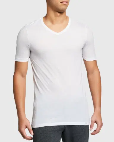 Hanro Men's Ultralight Cotton V-Neck T-Shirt | Thumbnail 2