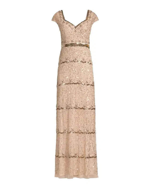 Mac Duggal Beaded Cap-Sleeve Sweetheart Gown