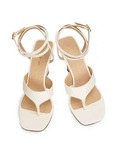 Stuart Weitzman Women's Vinnie 85MM Ankle Wrap Thong Sandals - Cream | Thumbnail 4