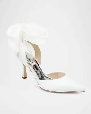 Badgley Mischka Blaze Satin Ankle-Wrap Halter Pumps | Thumbnail 2