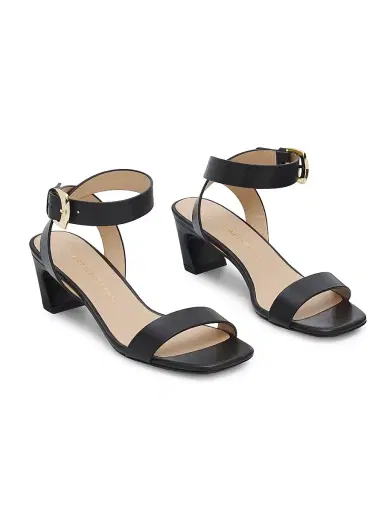 Stuart Weitzman Women's Sai 50MM Leather Block-Heel Sandals - Black | Thumbnail 2