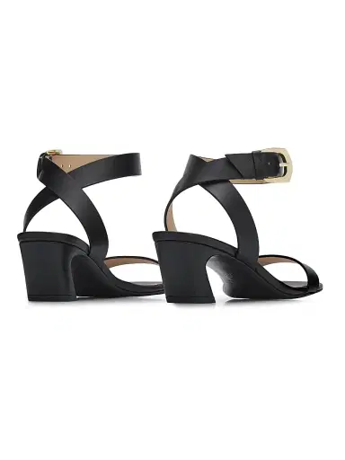 Stuart Weitzman Women's Sai 50MM Leather Block-Heel Sandals - Black | Thumbnail 3