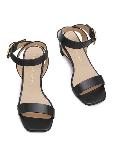 Stuart Weitzman Women's Sai 50MM Leather Block-Heel Sandals - Black | Thumbnail 4