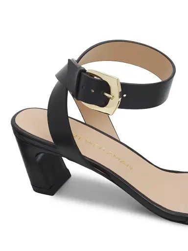 Stuart Weitzman Women's Sai 50MM Leather Block-Heel Sandals - Black | Thumbnail 5