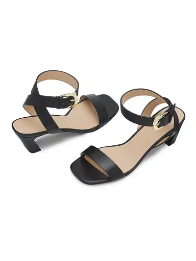 Stuart Weitzman Women's Sai 50MM Leather Block-Heel Sandals - Black | Thumbnail 6