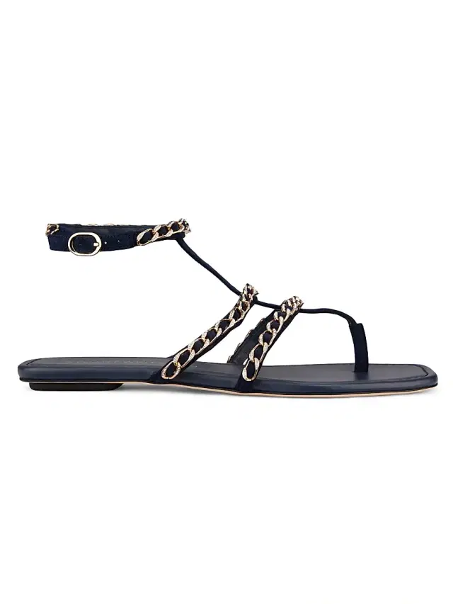 Stuart Weitzman Women's Soluxe Chain-Strap Suede Sandals - Nice Blue