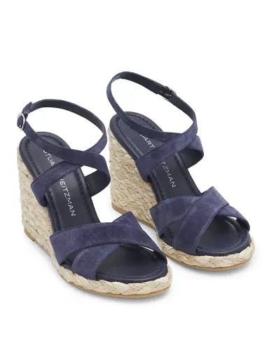 Stuart Weitzman Women's Alyssa Snake-Embossed Leather Wedge Sandals - Nice Blue | Thumbnail 2