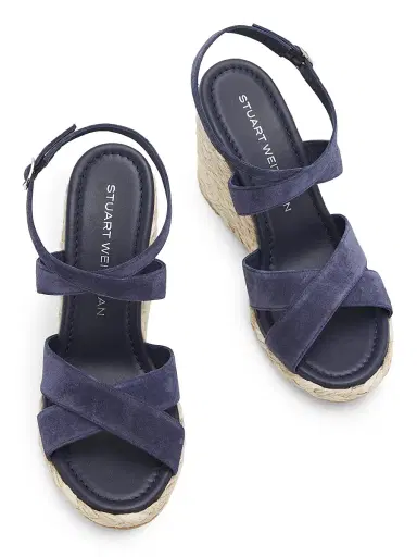 Stuart Weitzman Women's Alyssa Snake-Embossed Leather Wedge Sandals - Nice Blue | Thumbnail 4
