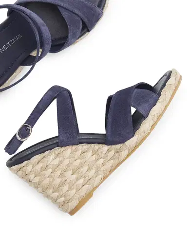 Stuart Weitzman Women's Alyssa Snake-Embossed Leather Wedge Sandals - Nice Blue | Thumbnail 5