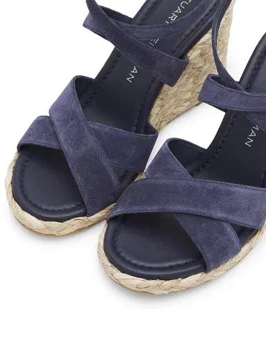 Stuart Weitzman Women's Alyssa Snake-Embossed Leather Wedge Sandals - Nice Blue | Thumbnail 6