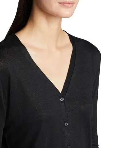 MAJESTIC FILATURES V-Neck Button-Down Long-Sleeve Stretch-Linen Cardigan | Thumbnail 4
