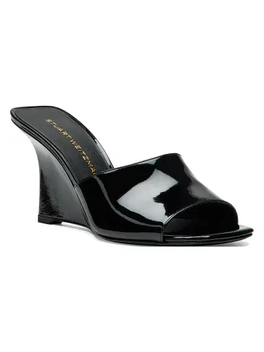 Stuart Weitzman Women's Vinnie 85MM Wedge-Heel Patent Leather Mules - Black - Size 9 | Thumbnail 2 Stuart Weitzman Women's Vinnie 85MM Wedge-Heel Patent Leather Mules - Black - Size 9 | Thumbnail 2