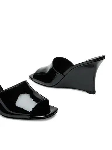 Stuart Weitzman Women's Vinnie 85MM Wedge-Heel Patent Leather Mules - Black - Size 9 | Thumbnail 4 Stuart Weitzman Women's Vinnie 85MM Wedge-Heel Patent Leather Mules - Black - Size 9 | Thumbnail 4