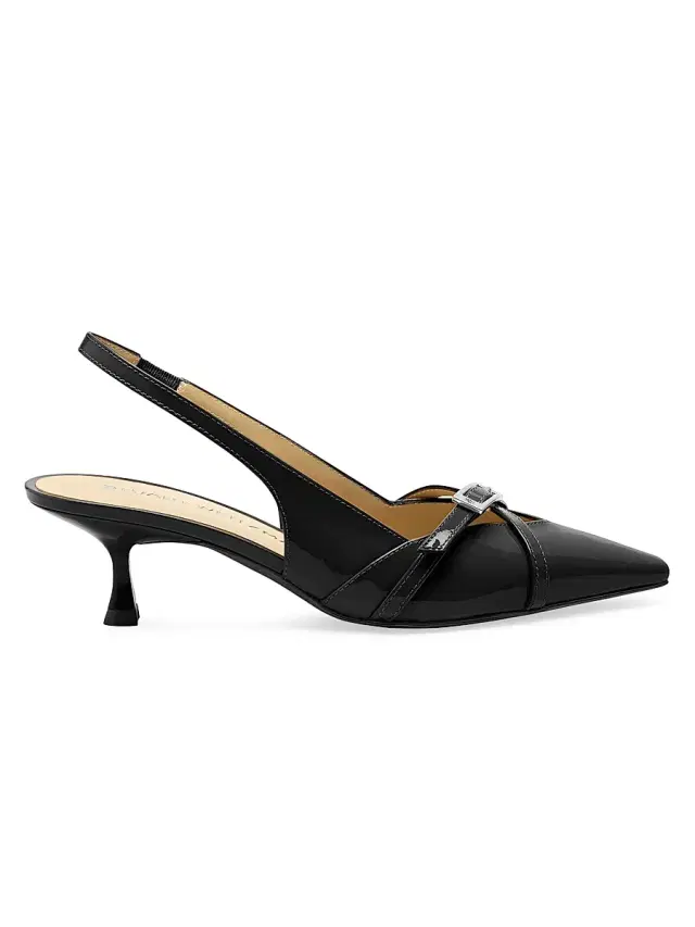 Stuart Weitzman Women's Georgie 50MM Patent Leather Slingback Pumps - Black