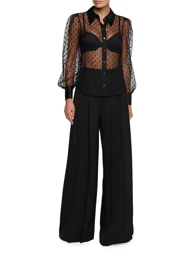 L'Agence Women's Sophie Sheer Swiss Dot Blouse - Black - Size XL | Thumbnail 2