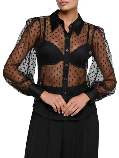 L'Agence Women's Sophie Sheer Swiss Dot Blouse - Black - Size XL | Thumbnail 3