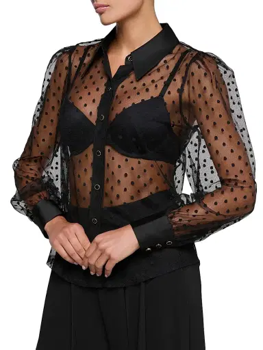 L'Agence Women's Sophie Sheer Swiss Dot Blouse - Black - Size XL | Thumbnail 4