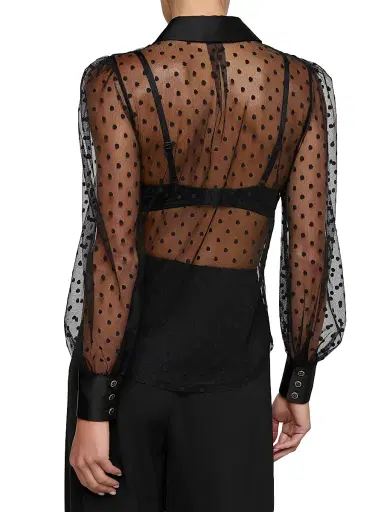 L'Agence Women's Sophie Sheer Swiss Dot Blouse - Black - Size XL | Thumbnail 5