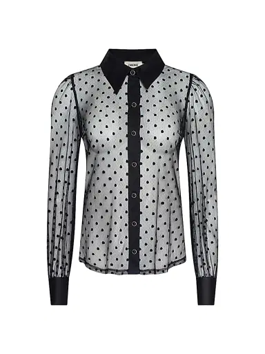L'Agence Women's Sophie Sheer Swiss Dot Blouse - Black - Size XL | Thumbnail 1