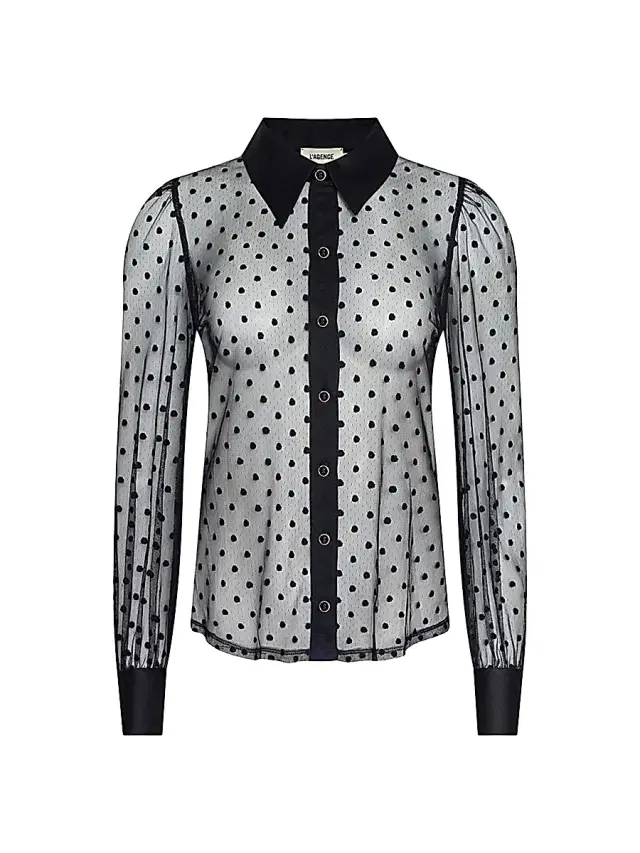 Women's Sophie Sheer Swiss Dot Blouse - Black