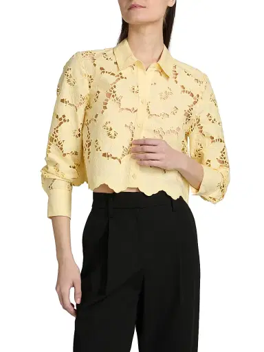 L'Agence Women's Seychelle Floral Cotton Eyelet Crop Blouse | Thumbnail 3 L'Agence Women's Seychelle Floral Cotton Eyelet Crop Blouse | Thumbnail 3