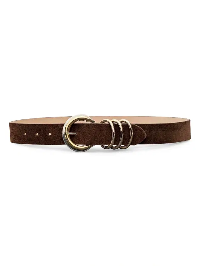 L'AGENCE Women's Two-Tone Buckle Suede Belt - Chocolate