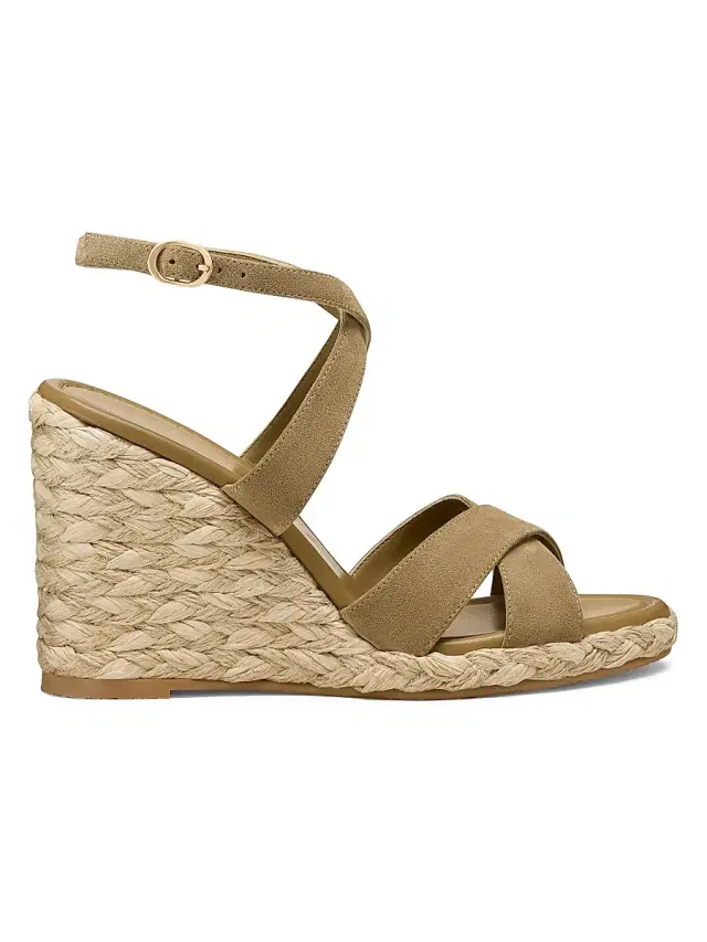Stuart Weitzman Women's Alyssa Snake-Embossed Leather Wedge Sandals - Golden Olive