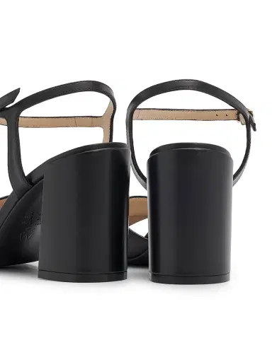 Stuart Weitzman Women's Alyssa 85MM Leather Block Sandals - Black | Thumbnail 3