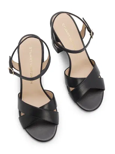 Stuart Weitzman Women's Alyssa 85MM Leather Block Sandals - Black | Thumbnail 4