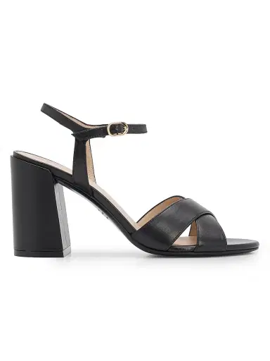 Stuart Weitzman Women's Alyssa 85MM Leather Block Sandals - Black | Thumbnail 1