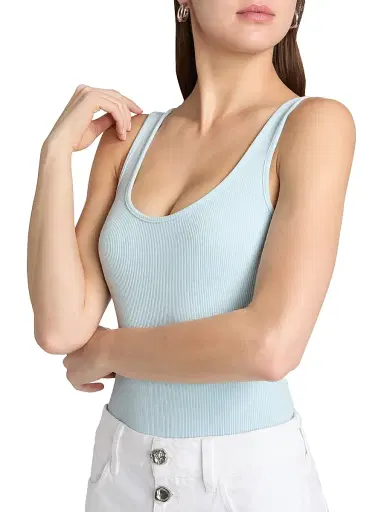 L'Agence Women's Nica Scoopneck Rib-Knit Bodysuit - Cool Blue - Size XL | Thumbnail 7