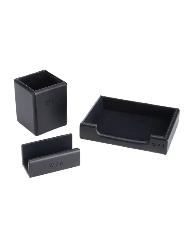 ROYCE New York Monogrammed Leather Executive Desk Accessory Set, Personalized