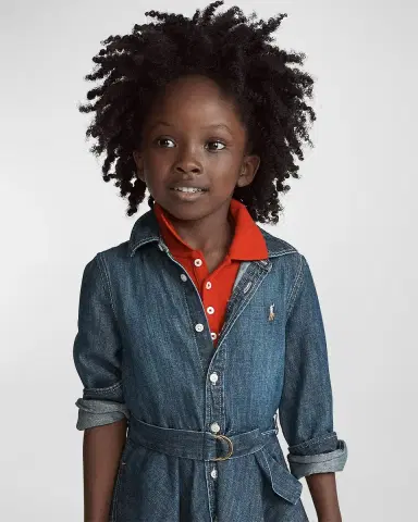 Polo Ralph Lauren Girl 's Belted Fit-and-Flare Denim Shirtdress | Thumbnail 3