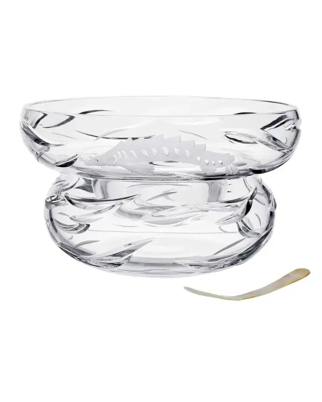 William Yeoward Crystal Persephone Caviar Server w/ Mother-of-Pearl Spoon