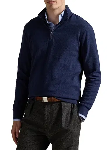 Polo Ralph Lauren Men's Luxury Textured Quarter-Zip Sweatshirt - Spring Navy Heather Blackboot - Size XXL | Thumbnail 3 Polo Ralph Lauren Men's Luxury Textured Quarter-Zip Sweatshirt - Spring Navy Heather Blackboot - Size XXL | Thumbnail 3