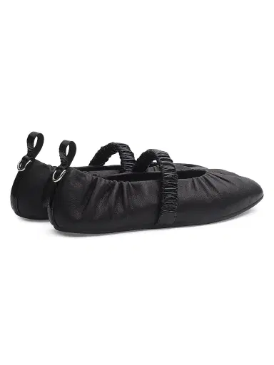 rag & bone Women's Spire Ruched Leather Mary Jane Flats - Black - Size 9.5 | Thumbnail 3