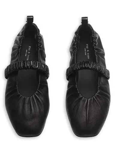 rag & bone Women's Spire Ruched Leather Mary Jane Flats - Black - Size 9.5 | Thumbnail 4