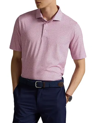 RLX Ralph Lauren Men's Luxury Perforated Polo Shirt - Carmel Pink Petal Boxes - Size XXL | Thumbnail 3 RLX Ralph Lauren Men's Luxury Perforated Polo Shirt - Carmel Pink Petal Boxes - Size XXL | Thumbnail 3