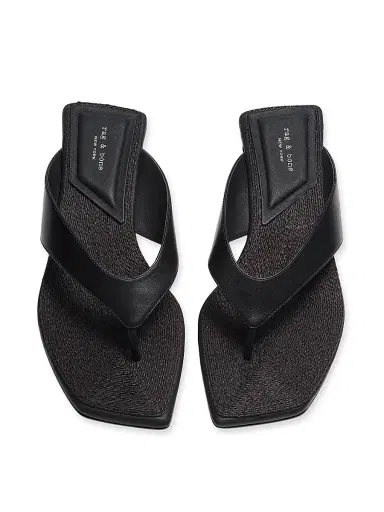 rag & bone Women's Jo Leather Thong Wedge Sandals - Black Jute - Size 11 | Thumbnail 4