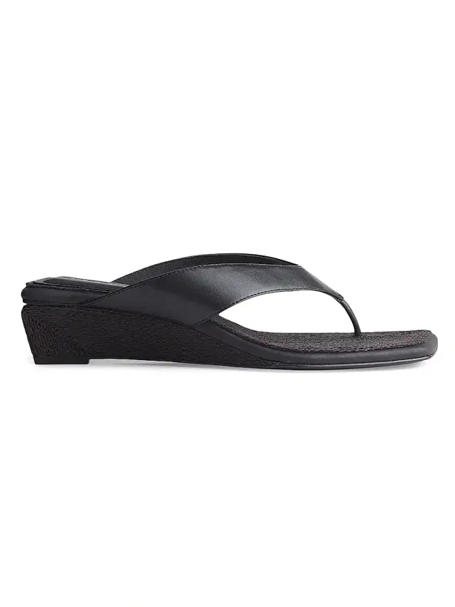 rag & bone Women's Jo Leather Thong Wedge Sandals - Black Jute
