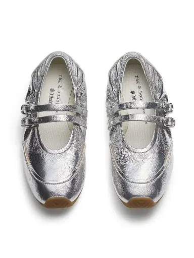 rag & bone Women's Emilee Leather Mary Jane Flats - Silver - Size 10 | Thumbnail 4