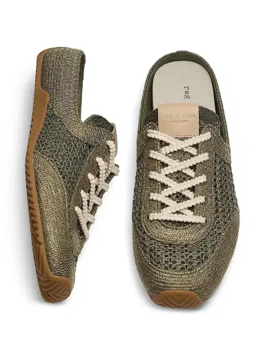 rag & bone Women's Retro Runner Raffia Sneaker Mules - Loden Raffia - Size 11 | Thumbnail 4