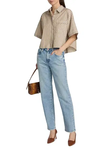 rag & bone Women's Marin Striped Short-Sleeve Button-Front Shirt - Seaweed Stripe - Size Large | Thumbnail 2