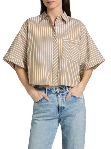 rag & bone Women's Marin Striped Short-Sleeve Button-Front Shirt - Seaweed Stripe - Size Large | Thumbnail 3