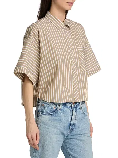 rag & bone Women's Marin Striped Short-Sleeve Button-Front Shirt - Seaweed Stripe - Size Large | Thumbnail 4